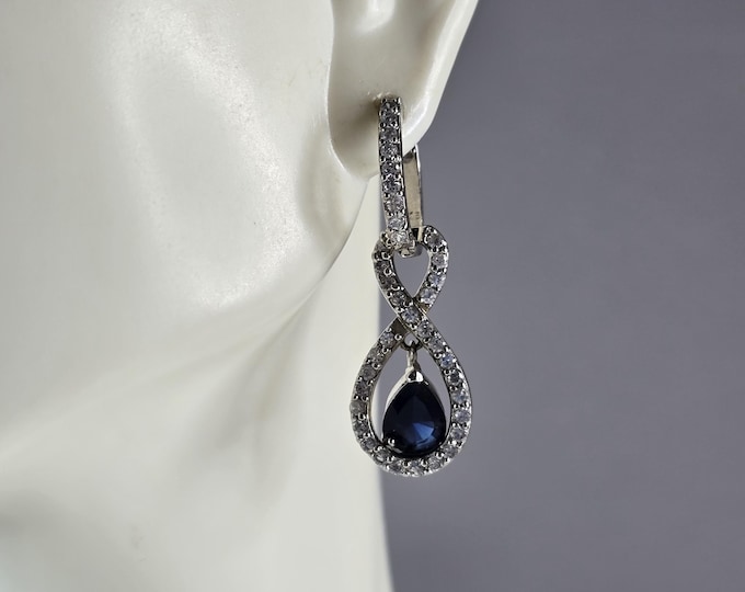 Womens Vintage Estate Sterling Silver Sapphire CZ Earrings 5.4g E3689