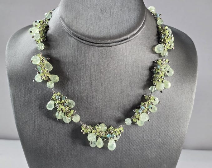 Womens Vintage Estate Sterling Silver Beaded Green Jade Necklace 61.6g E3030