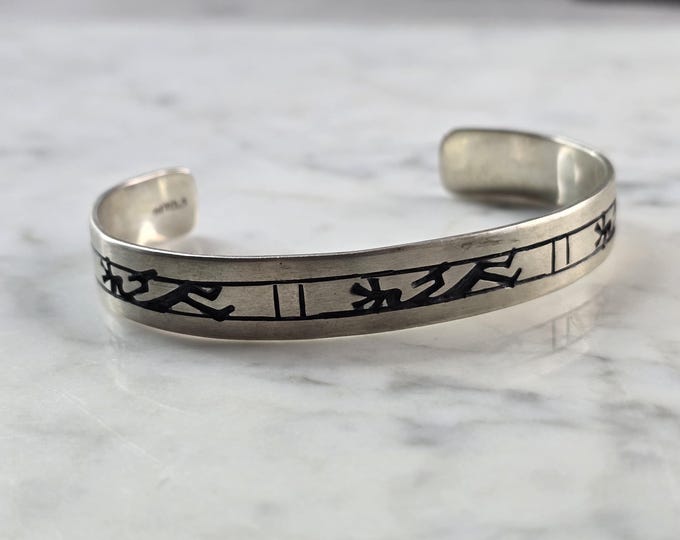 Vintage Estate Sterling Silver Southwestern Kokopelli Cuff Bracelet 22.2g E692