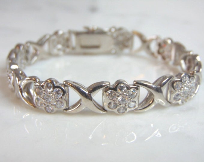 Womens Vintage Estate Sterling Silver CZ Bracelet 20.7g E5956