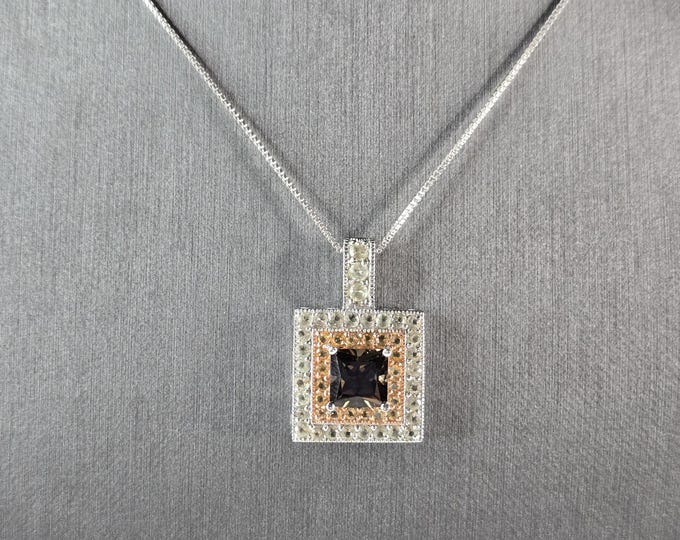 Womens Vintage Estate Sterling Silver Smoky Quartz Pendant Necklace 8.5g E7791