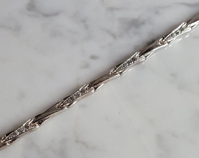 Womens Vintage Estate Sterling Silver CZ Bracelet 7.0g E6701