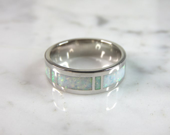 Womens Sterling Silver Modernist Opal Band Ring 7.6g E745