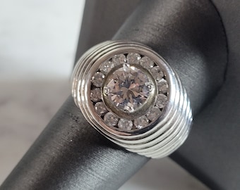 Mens Vintage Estate Sterling Silver CZ Ring 9.1g E2453