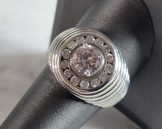 Mens Vintage Estate Sterling Silver CZ Ring 9.1g E2453