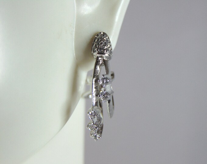 Womens Vintage Estate Sterling Silver CZ Earrings 4.4g E2566
