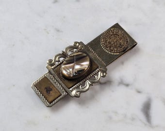 Vintage Estate Sterling Silver Incan Mayan Abalone Money Clip 19.6g E1186