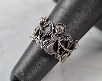 Womens Vintage Estate Sterling Silver Angel Fairy Ring 3.5g E3673
