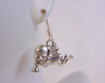 Womens Vintage Estate Sterling Silver Cupid Earrings 4.3g E4409
