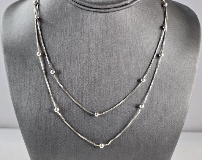 Womens Vintage Estate Sterling Silver Beaded Italian Necklace 8.1g E6632