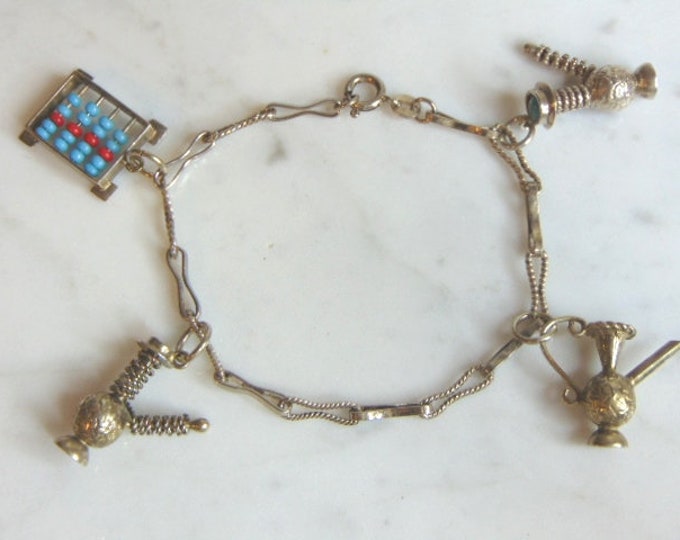 Womens Vintage Estate Sterling Silver Charm Bracelet 11.6g E5898