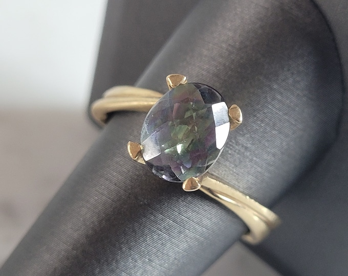 Womens Vintage Estate 14K Yellow Gold Mystic Topaz Ring 5.0g #E6679
