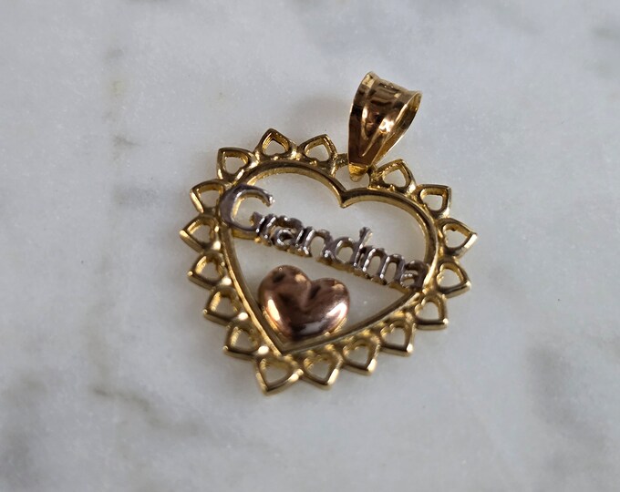 Womens Vintage Estate 10K Yellow Gold Grandma Heart Pendant 1.0g E7574