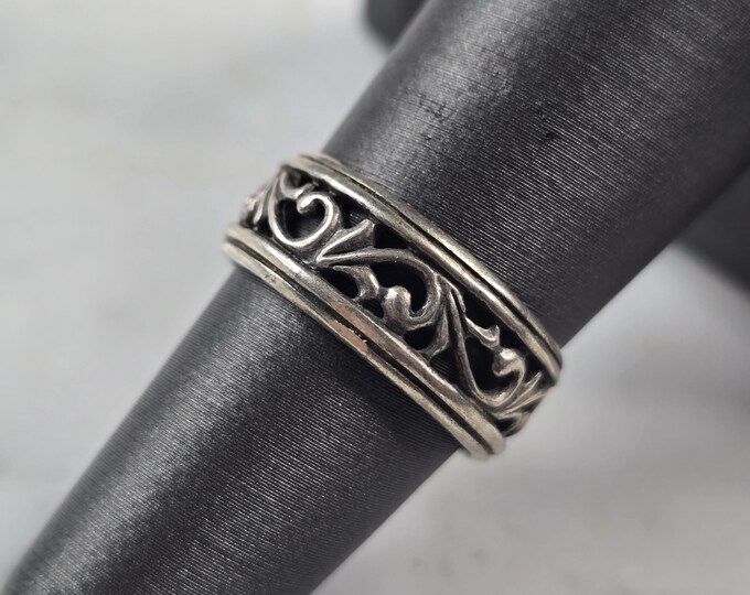 Womens Vintage Estate Sterling Silver Filigree Band Ring 3.0g E6886