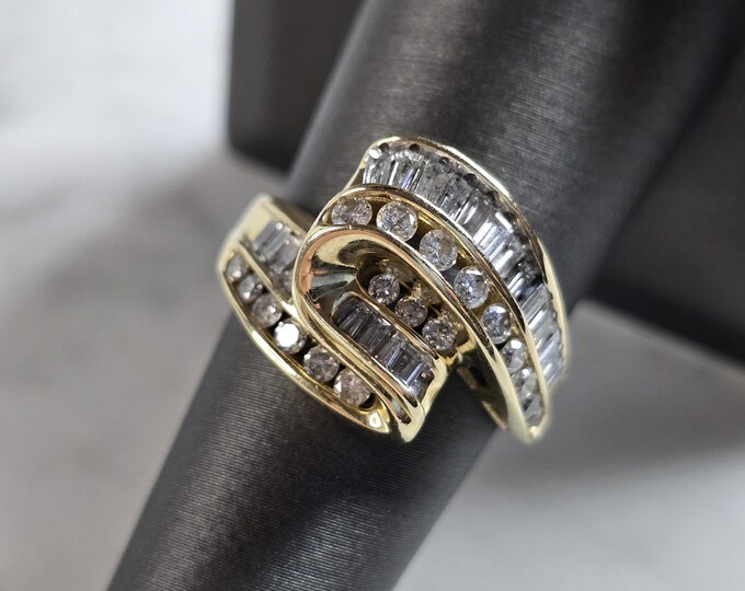 Womens Vintage Estate 14K Yellow Gold Modernist Diamond Freeform Ring 5.8g E5460