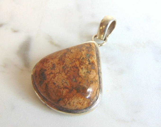 Womens Vintage Estate Sterling Silver Jasper Pendant 13.8g E5753