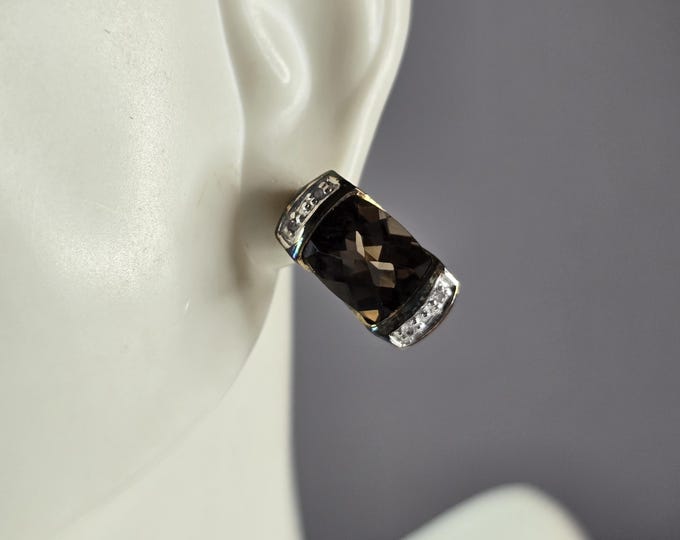 Womens Estate Sterling Silver Smoky Quartz Gold Tone Earrings 6.4g E1868