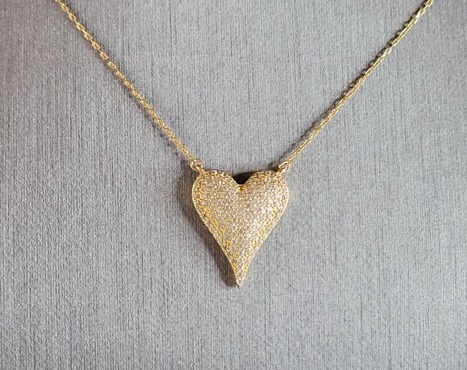 Womens Vintage Estate Sterling Silver Gold Tone Heart Pendant Necklace 3.2g E7031