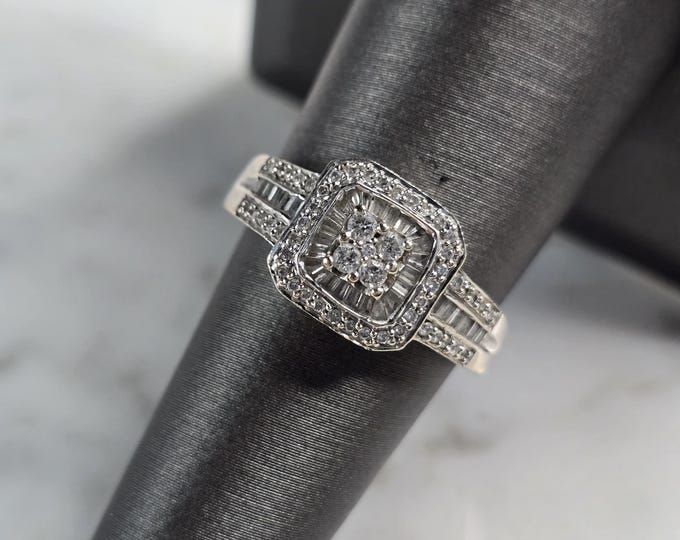 Womens Vintage Estate 14K White Gold Diamond Ring, 3.7g E7750