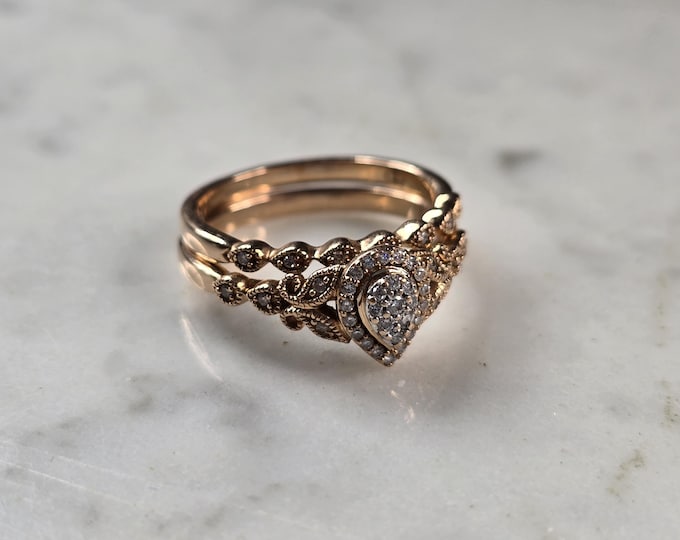Womens Vintage Estate 14K Rose Gold Diamond Ring Set 5.0g E7585