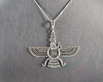 Womens Estate Sterling Silver Persian Faravahar Pendant Necklace 15.7g E3060