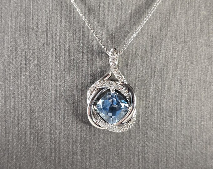 Womens Vintage Estate Sterling Silver Topaz Pendant Necklace 6.8g E4585