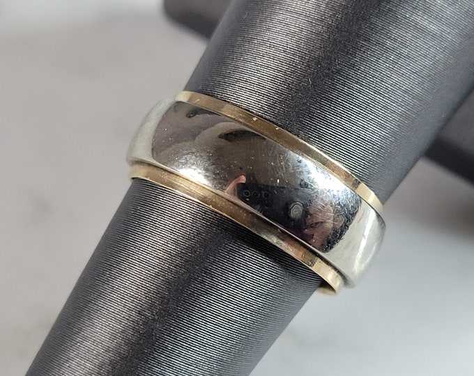 Mens Vintage Estate 14K White & Yellow Gold Wedding Band Ring, 6.4g E6623