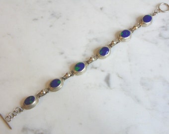 Womens Vintage Estate Sterling Silver Azurmalachite Bracelet 17.4g E5751