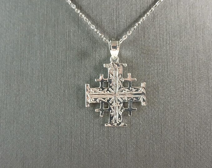 Womens Sterling Silver Religious Jerusalem Cross Pendant Necklace 3.2g E1492