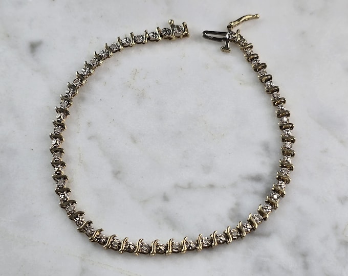 Womens Vintage Estate 10K Gold Diamond Tennis Bracelet 4.6g E3381