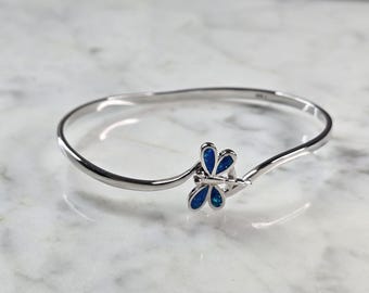 Womens Sterling Silver Blue Opal Dragonfly Bangle Bracelet 12.0g E1900