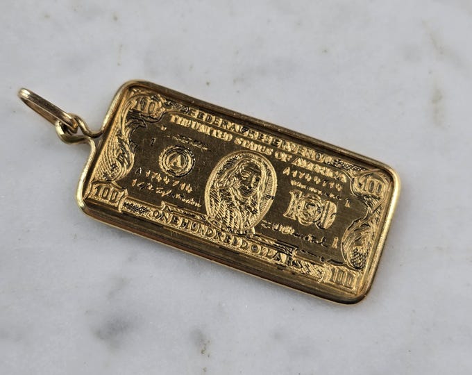 Vintage Estate 18k Yellow Gold Hundred Dollar Bill Pendant 5.0g E3423