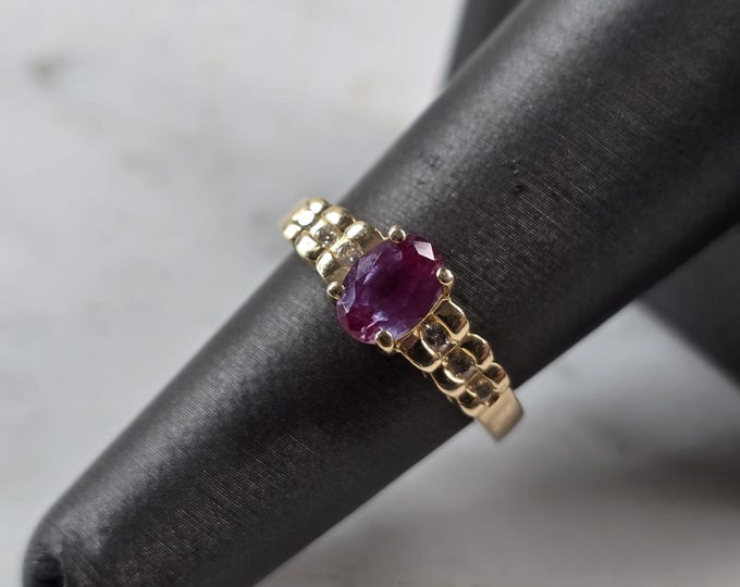 Womens Vintage Estate 14K Gold Sapphire Diamond Ring 3.2g E5582