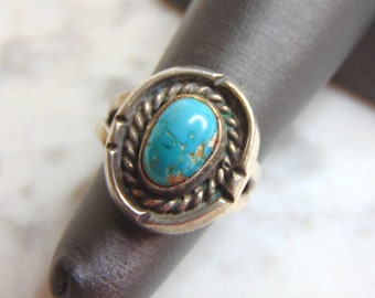 Bague en pierre turquoise Argent Sterling Vintage Femme 5.0g E4742