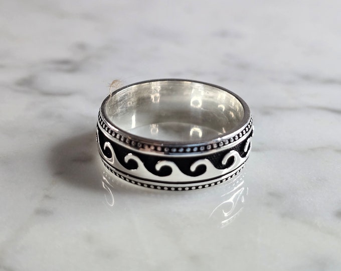 Mens Sterling Silver Modernist Tsunami Wave Ring 6.4g E7845