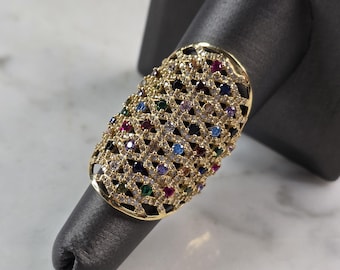 Womens 14k Yellow Gold Modernist Multi Stone Ring 8.5g E4939