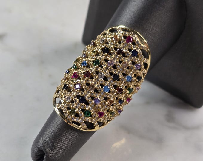 Womens 14k Yellow Gold Modernist Multi Stone Ring 8.5g E4939
