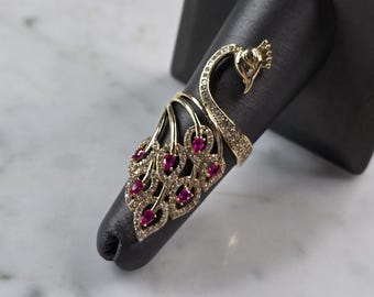 Womens 14k Yellow Gold Modernist Multi Stone Peacock Ring 6.1g E4938