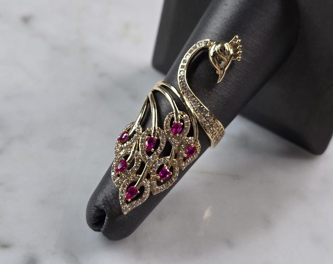 Womens 14k Yellow Gold Modernist Multi Stone Peacock Ring 6.1g E4938
