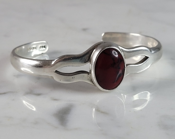 Womens Vintage Estate Sterling Silver Southwestern Red Jasper Cuff Bracelet 23.5g E6585