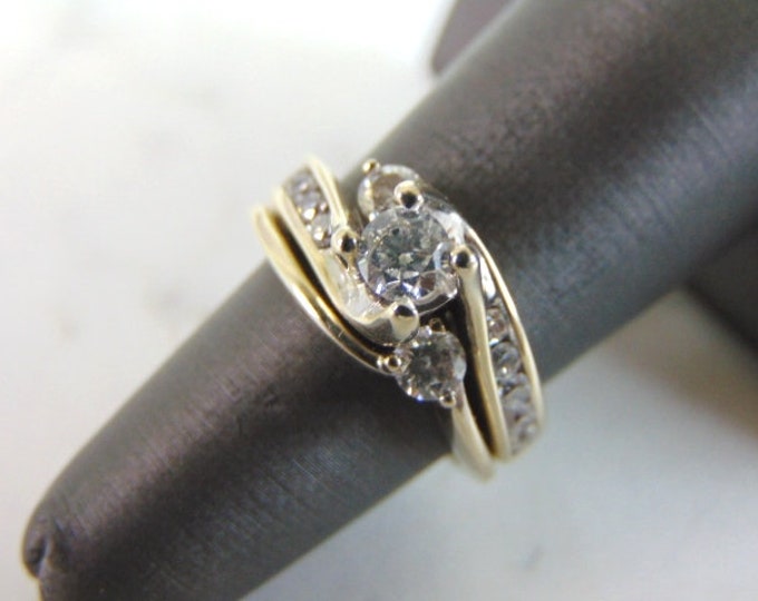 Women's Vintage Estate 14K White Gold Diamond Engagement Ring Set, 7.4g E2482