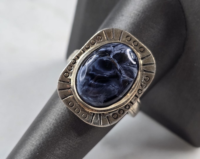 Womens Vintage Estate Sterling Silver Modernist Sodalite Ring 7.5g E3746