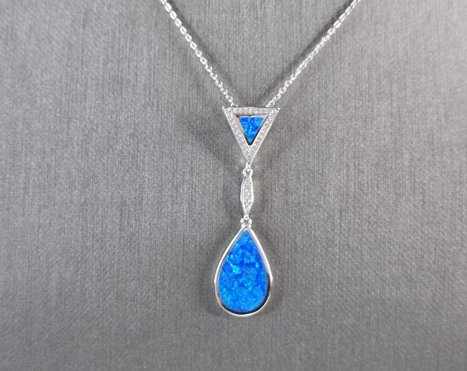 Womens Sterling Silver Blue Opal Modernist Pendant Necklace 5.2g E3471