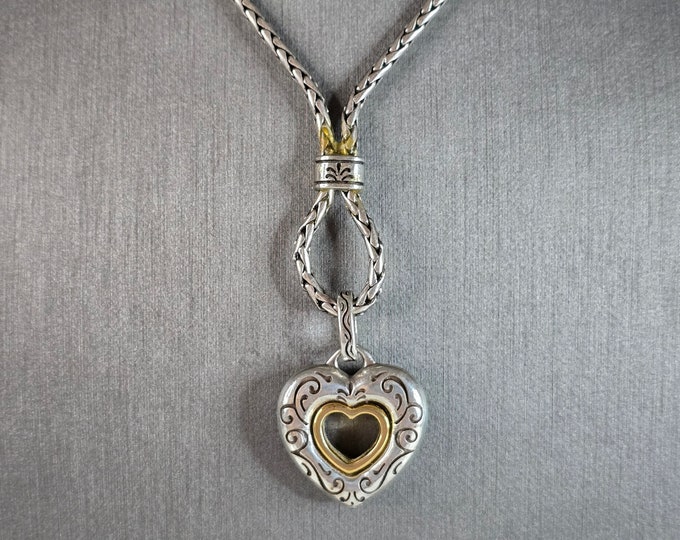 Womens Vintage Estate Sterling Silver Heart Pendant Necklace 25.7g E7700
