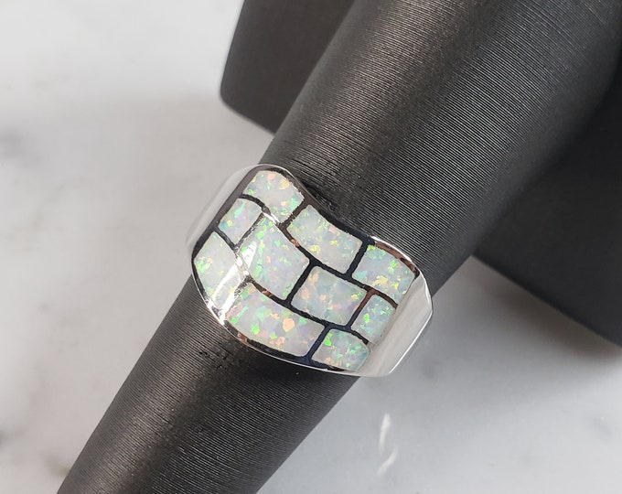 Womens Estate Sterling Silver Modernist Opal Ring 4.3g E1407
