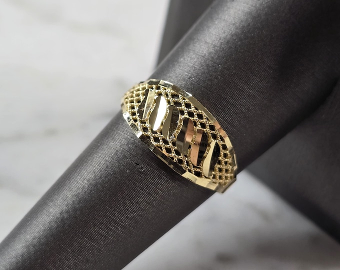 Womens 10K Yellow Gold Modernist Filigree Ring 1.3g E7943