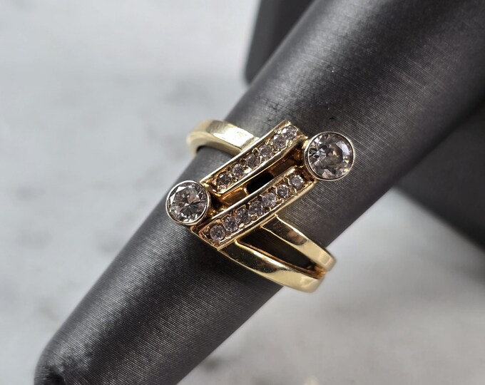Womens Vintage Estate 14K Yellow Gold Modernist Diamond Ring, 6.8g E7857