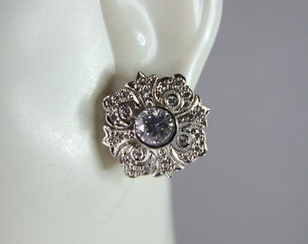 Womens Vintage Estate Sterling Silver CZ Earrings 4.1g E2569