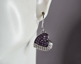 Womens Vintage Estate Sterling Silver Art Deco Heart Dangle Earrings, 4.2g E7081
