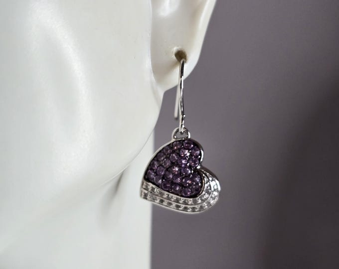 Womens Vintage Estate Sterling Silver Art Deco Heart Dangle Earrings, 4.2g E7081